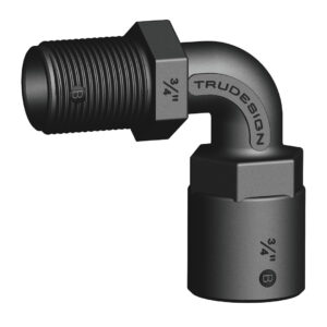 TRUDESIGN KULMALIITIN UROS/NAAARAS 3/4' KIERTEILLÄ 90 ASTETTA